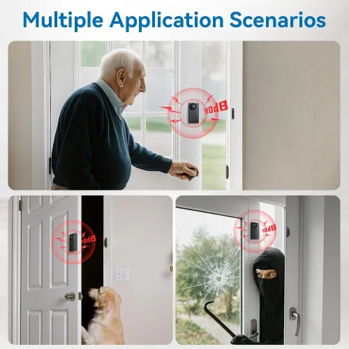 Vista 8 de Alarma de puerta con control remoto, timbres de puerta cuando se abre la puerta, alarmas de ventana de 110dB para seguridad del hogar, sensor