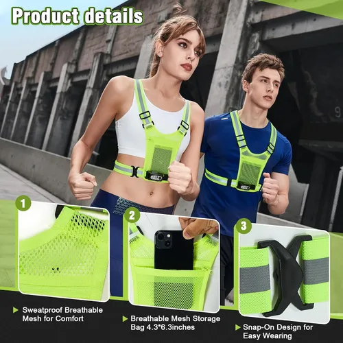 Vista 3 de Luces de correr para corredores, chaleco reflectante con sensor de movimiento de 3 modos, luces con inclinación ajustable de 45°, chaleco