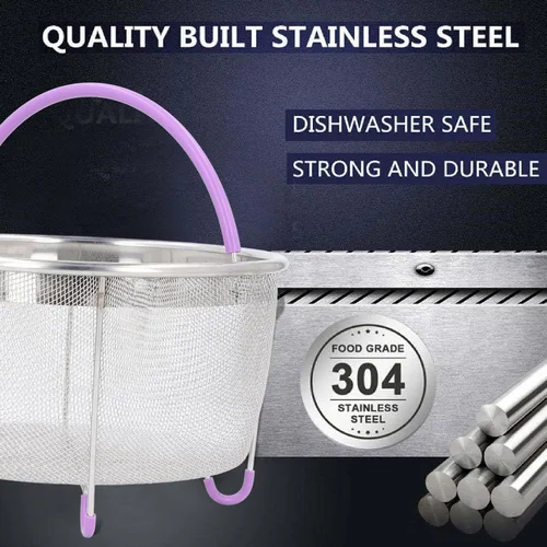 Vista 2 de Cesta de vapor, cesta de vapor de malla de acero inoxidable e inserto con asa, para accesorios de ollas instantáneas de 6 cuartos de galón, ollas IP