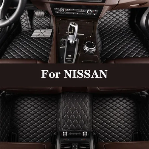 Vista 2 de Tapete de cuero para automóvil para Nissans X-Trail T31/T32 Murano Frontier Fuga Note Navara NV 3500 2500 280ZX (color todo negro)