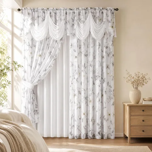 Vista 12 de GOHD Roman Romance. Panel de cortina de organza impresa quemada con cenefa adjunta y respaldo de tafetán