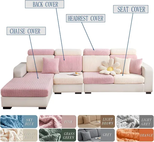 Vista 6 de Fundas elásticas para sofá modular en forma de L, con textura de oreja de trigo, fundas para sofá reclinable, protector de muebles antideslizante