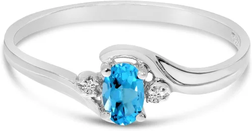 Vista 6 de Anillo de oro blanco de 10 quilates con topacio azul ovalado y diamante