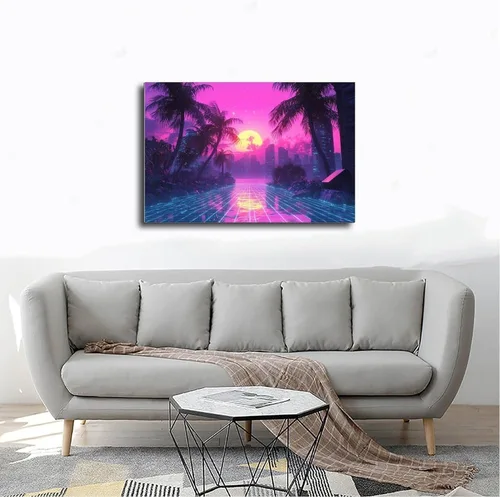 Vista 4 de Vaporwave Wall Art – Retro Cyberpunk Subculture Poster – Neon Aesthetic Print – Futuristic 80s Inspired Room Decor Art Wall Decoration Poster Family