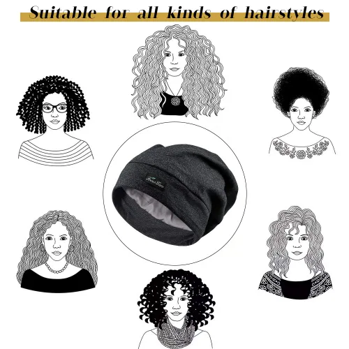 Vista 4 de Gorro de dormir para mujer, de bambú suave, con forro de satén grande, para proteger el cabello, color arco iris viento