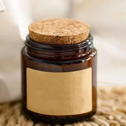 Vista 5 de Tarros de vela de vidrio con tapas de corcho, 4 unidades, 3.4 fl oz, recipientes de velas perfumadas vacíos redondos, tazas de té, soporte