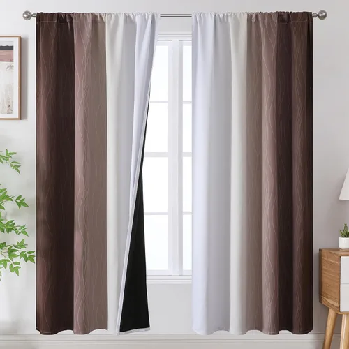 Vista 57 de Estelar Textiler Cortinas oscurecedoras beige y blanco grisáceo de 45 pulgadas de largo, cortinas graduadas con bloqueo de luz para baño, cortinas