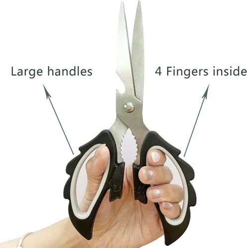 Vista 4 de Livin Tijeras estéticas de cocina con alas de ángel y gatos, ambidiestras con mango de agarre grande para diestros e zurdos, tijeras ergonómicas
