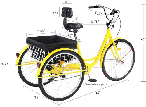 Vista 6 de Triciclo para adultos de 24/26 pulgadas, bicicleta de 7 velocidades y 3 ruedas para hombres y mujeres, triciclo de crucero con asiento ajustable