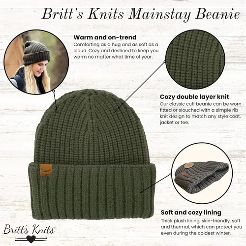 Vista 2 de Britt's Knits Gorro de punto para mujer Mainstay para clima frío, doble capa, estilo clásico, con puños, talla única