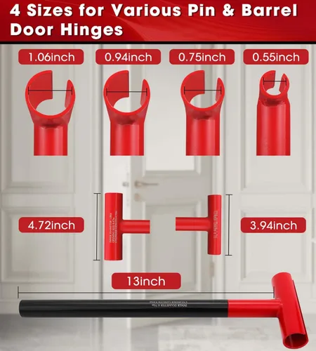 Vista 3 de Herramienta de ajuste de bisagra de puerta 4 en 1 para puertas residenciales, comerciales Hinge Gap Adjusting Wrench Set for Pin-and-Barrel Door