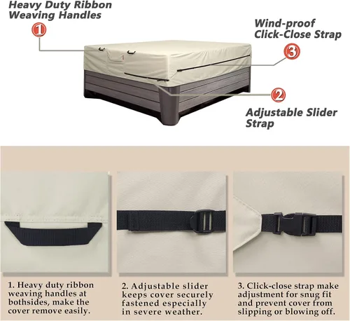 Vista 4 de Porch Shield Cubierta impermeable y resistente al desvanecimiento de 600D para bañera de hidromasaje de exterior 80 x 80 pulgadas, protector de SPA