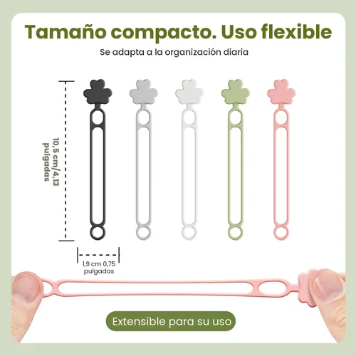 Vista 7 de Organizador de cables de datos, bridas de silicona actualizadas 2026, organizador de cables reutilizable, organizador de cables elásticos multiusos