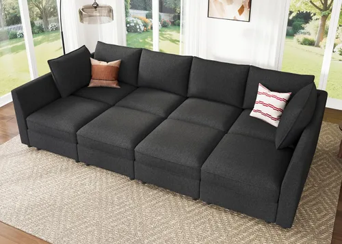 Vista 38 de HONBAY Sofá seccional modular con almacenamiento en forma de L sofá seccional, sofás convertibles para sala de estar - verde