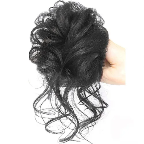 Vista 3 de Tousled Updo - Coleta de cola de caballo con banda elástica para el cabello, extensiones de cabello sintético corto ondulado rizado para mujeres