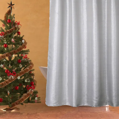 Vista 7 de Cortina de ducha brillante gris plateado: juego de cortinas de tela metálica gris claro moderno y elegante para decoración de baño festiva