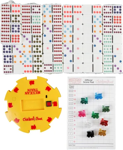 Vista 3 de Puremco Dominó doble de tren mexicano de 12 piezas de dominó de tamaño profesional con juego de pata de pollo incluido juego de mesa de estaño