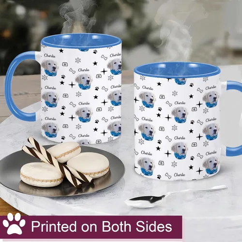 Vista 2 de Taza personalizada para perro, divertida taza de café con nombre de foto de mascota, taza de cara de perro de 11 onzas, taza personalizada