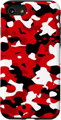 Vista 18 de iPhone 16 Negro + Blanco + Rojo Camuflaje Patrón Funda
