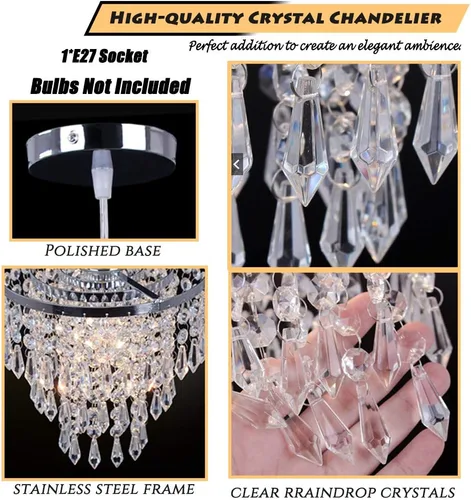Vista 5 de Lámpara de techo de cristal de 3 niveles con colgante de cristal, decoración para pasillo, comedor, sala de estar, dormitorio, casquillo E26, cromado