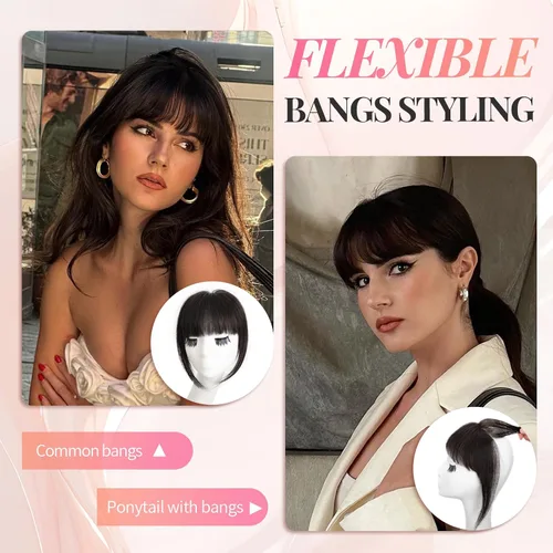 Vista 4 de Flequillo con clip, 100% cabello humano real, 3 clips de seguridad, flequillo francés, flequillo falso natural y sin costuras para mujer, rubio
