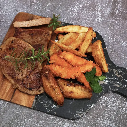 Vista 5 de Tabla de cortar con mármol y madera natural, tabla de servir para frutas de bistec con asa, tabla de cortar para pan como bandejas para servir Negro