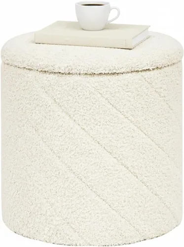 Vista 10 de B FSOBEIIALEO Otomana con almacenamiento, Otomana redonda de almacenamiento de bouclé con bandeja, Taburete reposapiés para dormitorio, Otomana