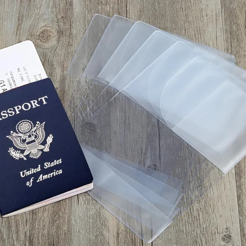Vista 2 de Paquete de 5 fundas protectoras para pasaporte, funda protectora de vinilo de plástico transparente para tarjetas de identificación