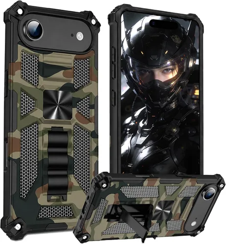 Vista 15 de CCSmall Funda de camuflaje para Apple iPhone 14 para hombres, protección resistente a prueba de golpes con función atril para iPhone 14 MC verde