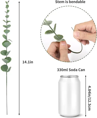 Vista 2 de CEWOR 8 piezas de tallos de eucalipto decorativas 35.8 cm hojas artificiales de eucalipto falsas ramas de vegetación verde para centro de mesa