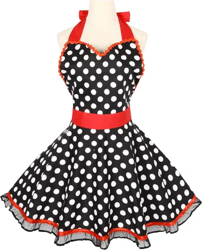 Vista 18 de Violet Mist Lindos delantales negros para mujeres con bolsillos, delantales vintage retro elegantes para niñas con lazo, vestido sexy de los años