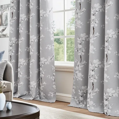 Vista 7 de FMFUNCTEX Grey Blackout Floral Curtains, Bedroom, 100X84 Inches, 1 Panel Gris Floral