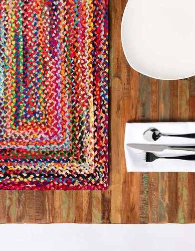 Vista 3 de Unique Loom Colección Trenzada Chindi - Alfombra de área (1 pie 2 pulgadas x 6 pies 1 pulgada, pasillo, multi/azul)