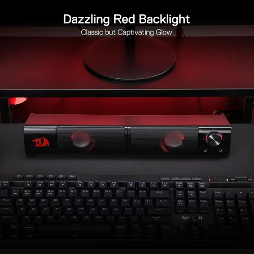 Vista 7 de Redragon GS550 Altavoces para PC de Gaming, Barra de Sonido de Escritorio de 2.0 Canales con Tamaño Compacto y Maniobrable, Jack para Auriculares
