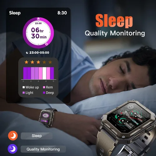 Vista 6 de meoonley Reloj inteligente militar resistente para hombres, reloj deportivo con respuesta/llamada IP68 1.83 pulgadas, rastreador de fitness