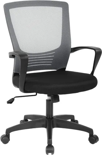 Vista 8 de Silla de escritorio de malla para computadora con brazos de apoyo lumbar, elegante silla ejecutiva moderna y giratoria con soporte lumbar