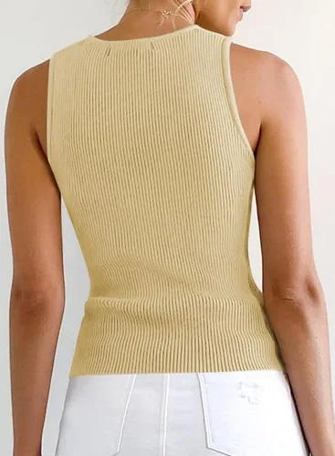 Vista 5 de Dokotoo Camiseta sin mangas acanalada de verano para mujer, cuello alto, chaleco ajustado