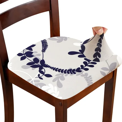 Vista 15 de Juego de 4 fundas de asiento para silla, elásticas, estampadas, para comedor, cuadradas, extraíbles y lavables, fundas de cojín para cocina, oficina