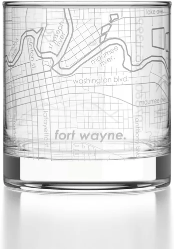 Vista 18 de Well Told Vaso de rocas grabado con mapa de Akron, Ohio, cristalería estilo antiguo (325ml, transparente) Vaso de bourbon grabado, regalos
