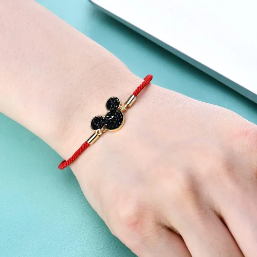 Vista 3 de Pulsera de la suerte de Mickey para mujer, chapado en oro, plata, ajustable, regalo de joyería hecha a mano