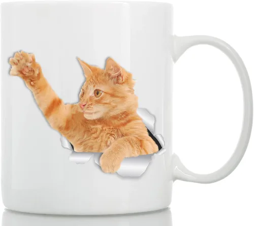 Vista 8 de Winston & Bear Taza de café con gato de jengibre escalador, divertida taza de café de cerámica atigrado naranja para los amantes de los gatos
