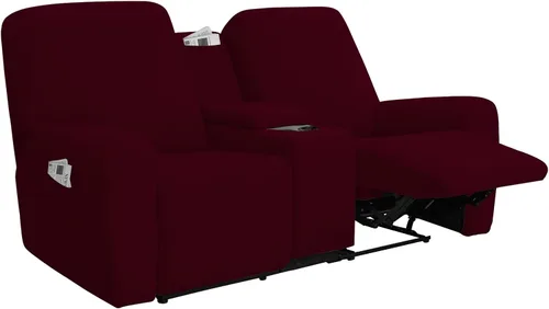 Vista 15 de Easy-Going - Funda elástica para sofá reclinable biplaza con consola central, cubierta suave de vellón ajustada, 2 asientos, con soporte y Negro