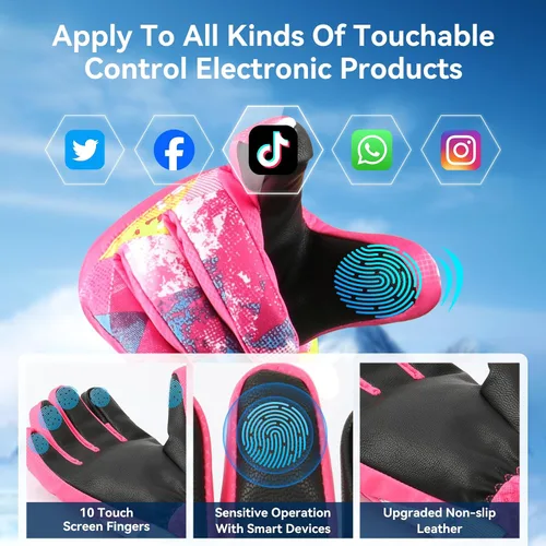 Vista 3 de Guantes para clima frío, guantes de esquí, guantes de nieve, guantes de invierno impermeables, hombres y mujeres, para padres e hijos