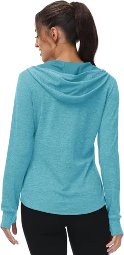 Vista 31 de TBMPOY Chaquetas con capucha y protección solar UPF 50+ para mujer, ligeras, de manga larga, para senderismo, exteriores, con cremallera completa