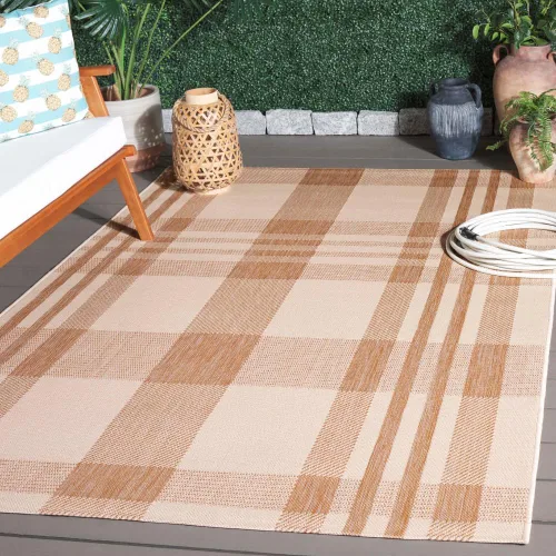 Vista 59 de SAFAVIEH Alfombra Lavable para Exteriores Colección Courtyard - 2'3" x 4', Beige y Azul, Patrón a Cuadros, No Desprende Pelusa y Fácil Limpieza