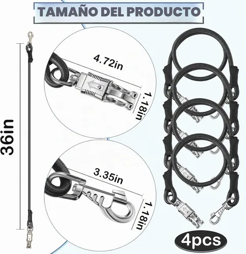 Vista 2 de Riakrum 4 lazos elásticos para remolque de caballo con cierre rápido, color Negro