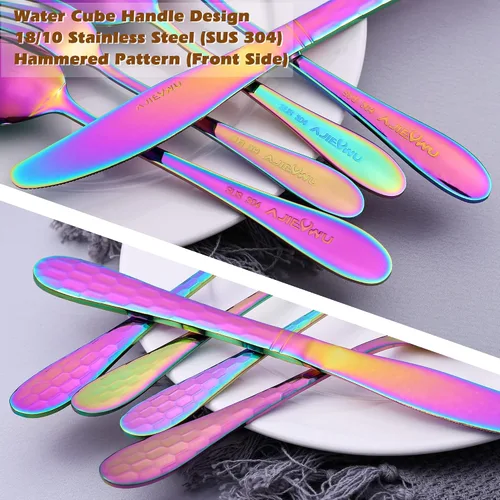 Vista 2 de Rainbow - Juego de cubiertos de 40 piezas, utensilios coloridos de acero inoxidable 18/10, juego de cubiertos de servicio para 8, incluye cuchillo
