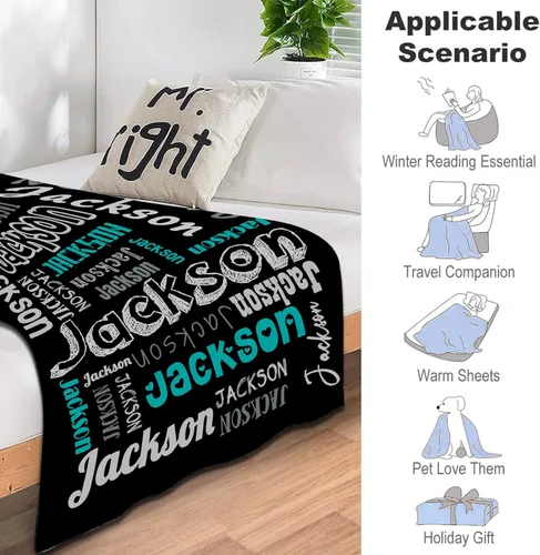 Vista 5 de Manta personalizada con texto del nombre, mantas de franela personalizadas para bebés, adultos y niños, regalo de cumpleaños, día de San Valentín