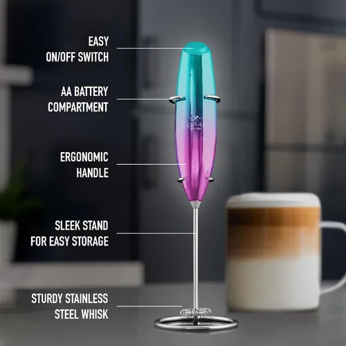 Vista 175 de Zulay Milk Boss Espumador de leche potente manual, hace espuma para latte, batidor para mezclar bebidas, café, miniespumador para capuchino, frappé