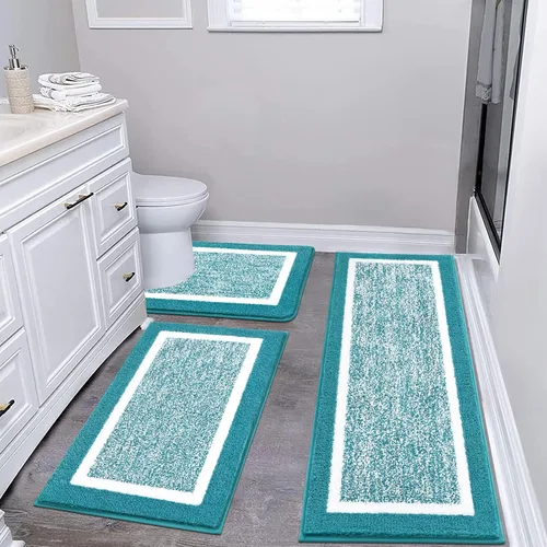 Vista 42 de Pauwer Juego de baño, alfombras de baño antideslizantes, alfombras de ducha absorbentes para suelo de baño, bañera y ducha, color azul aguamarina